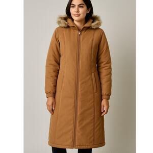 Cabela’s Goose Down Full Length Microsuede Fur Trimmed Hood Parka Coat